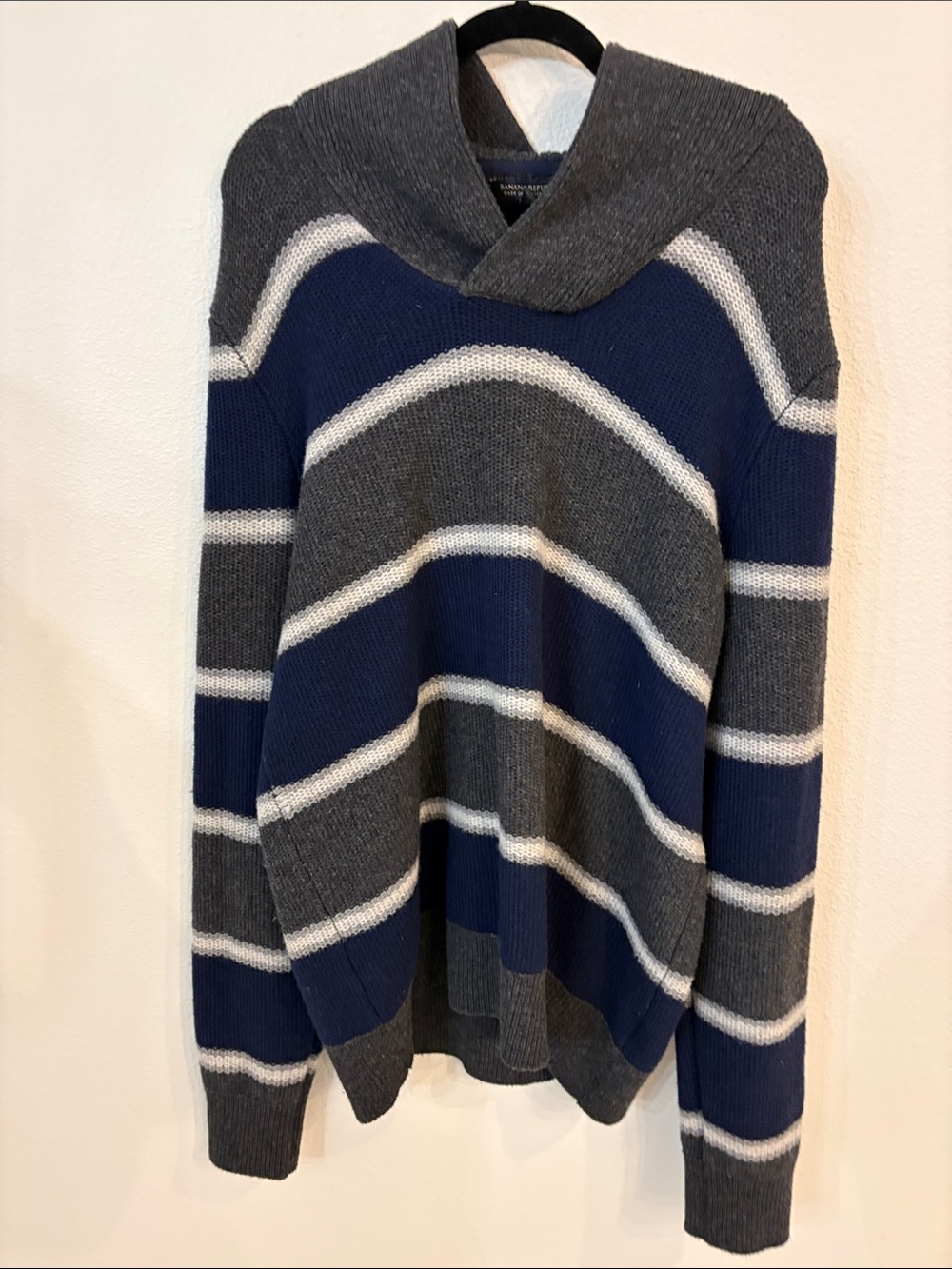 Banana Republic Luxury Italian Yarn Shawl Neck Striped Knit Sweater XL TALL